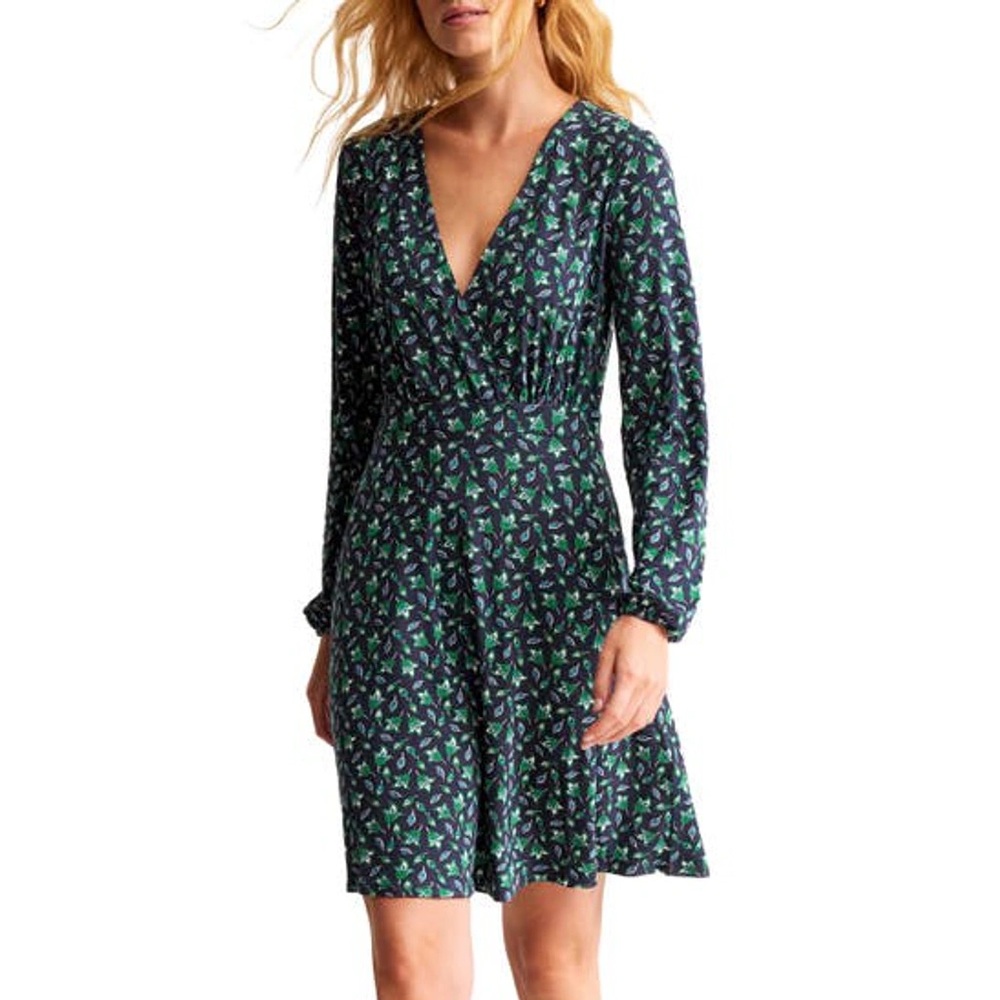 Boden Navy Green Floral Boho Willow Jersey Dress